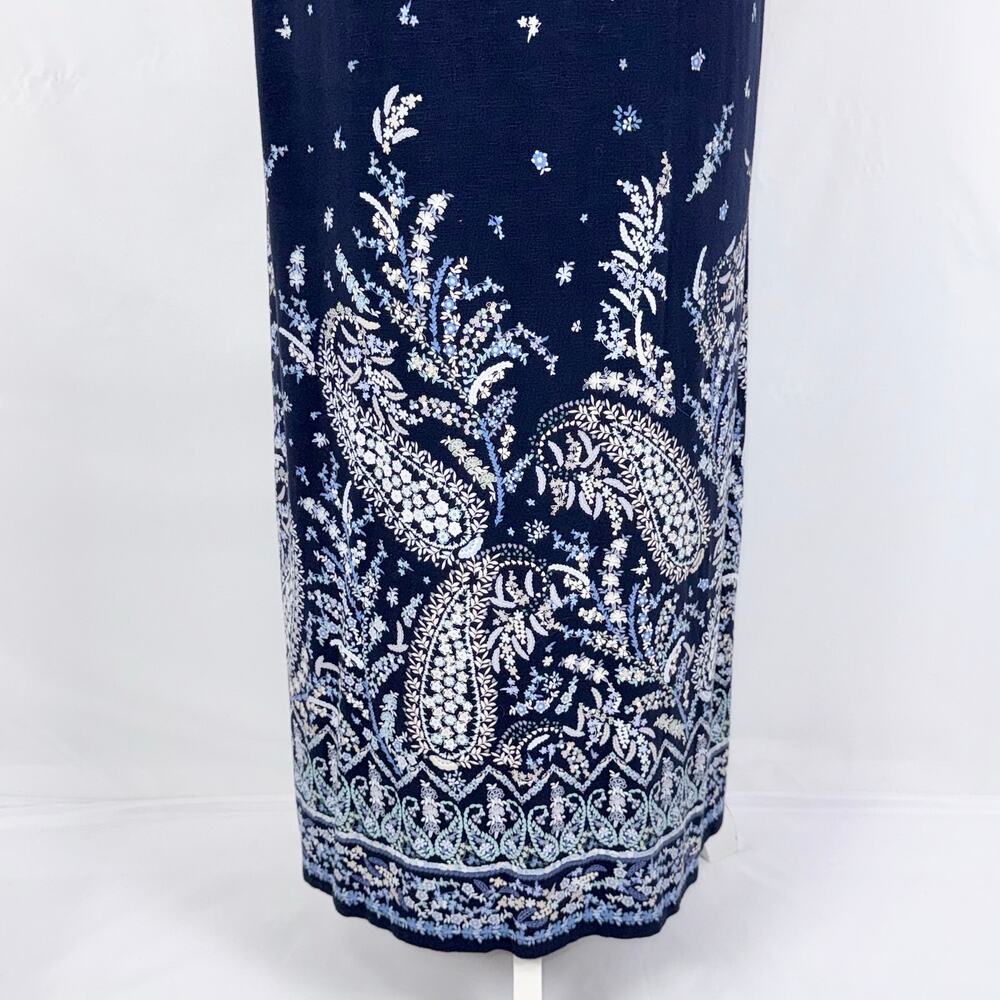 J Jill Paisley Halter Neck Maxi Dress Medium Navy Blue Resortwear - Picture 8 of 14